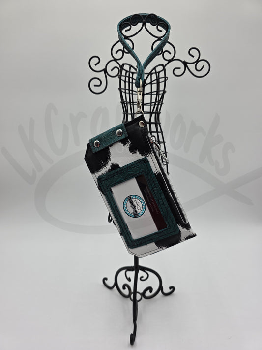 Purse Pal - Teal/black and white cow print