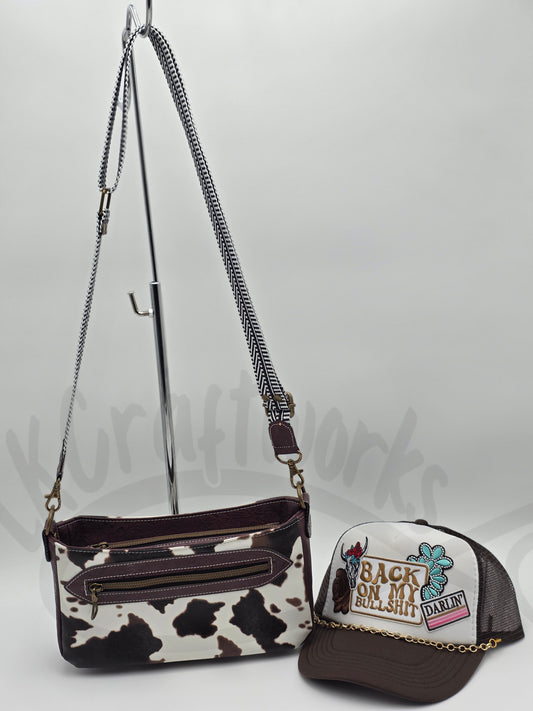 Aries crossbody - cow print with brown/red western floral
