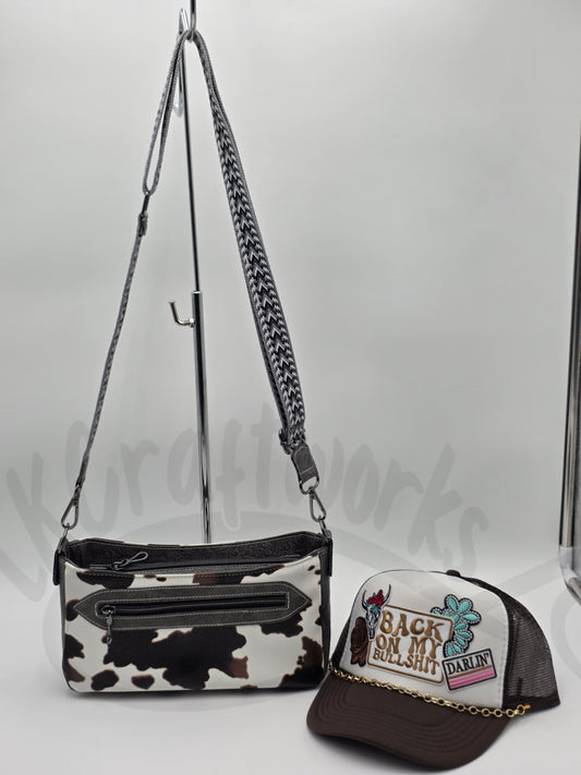Aries crossbody - cow print with grey western floral