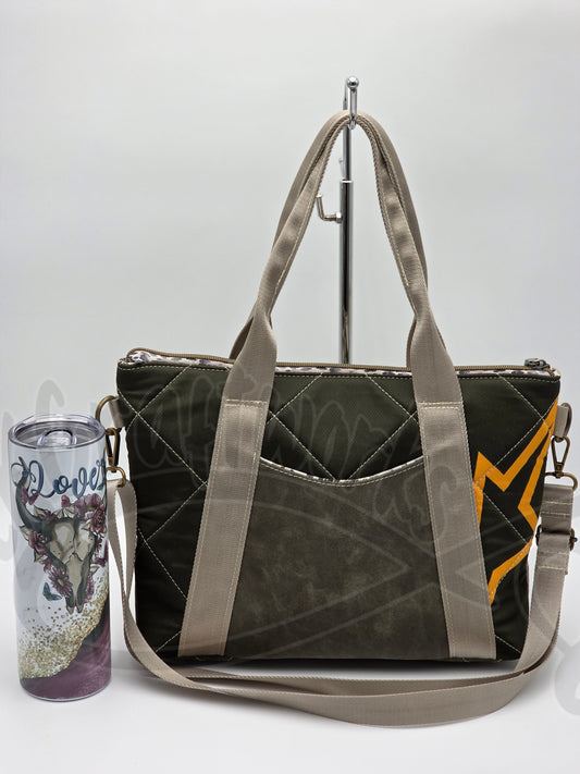 Oxbow Tote - Beige/olive green and camo