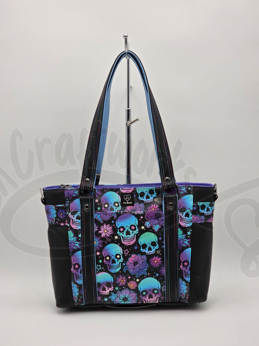 Mr. Heckles handbag- skulls/flowers blue/purple Crossbody handbag
