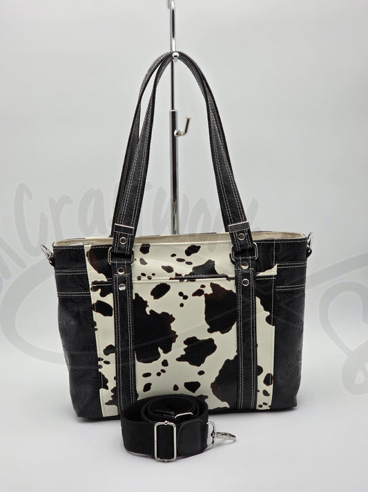 Mr. Heckles handbag- Black/cream Cow print crossbody handbag