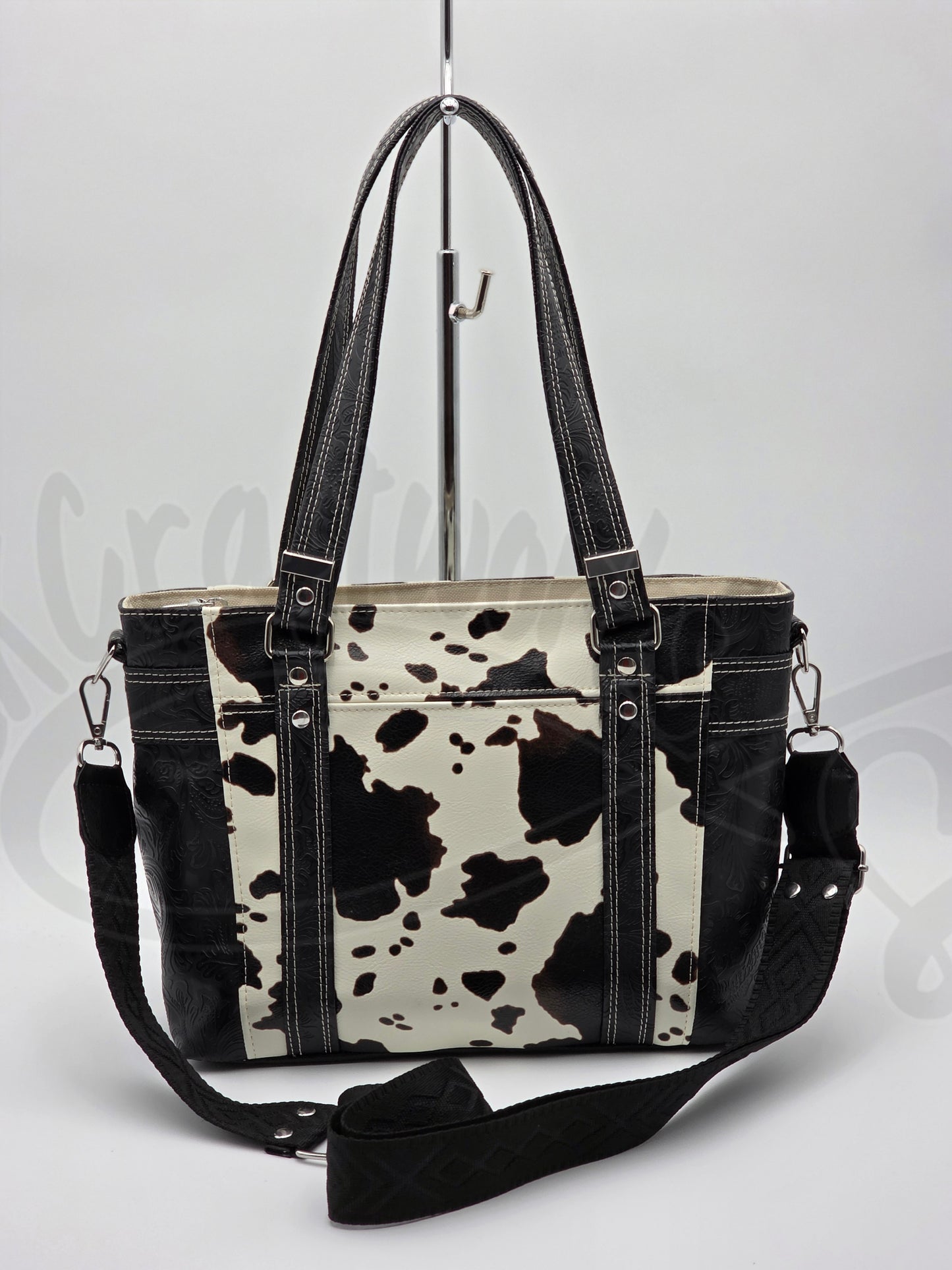 Mr. Heckles handbag- Black/cream Cow print crossbody handbag