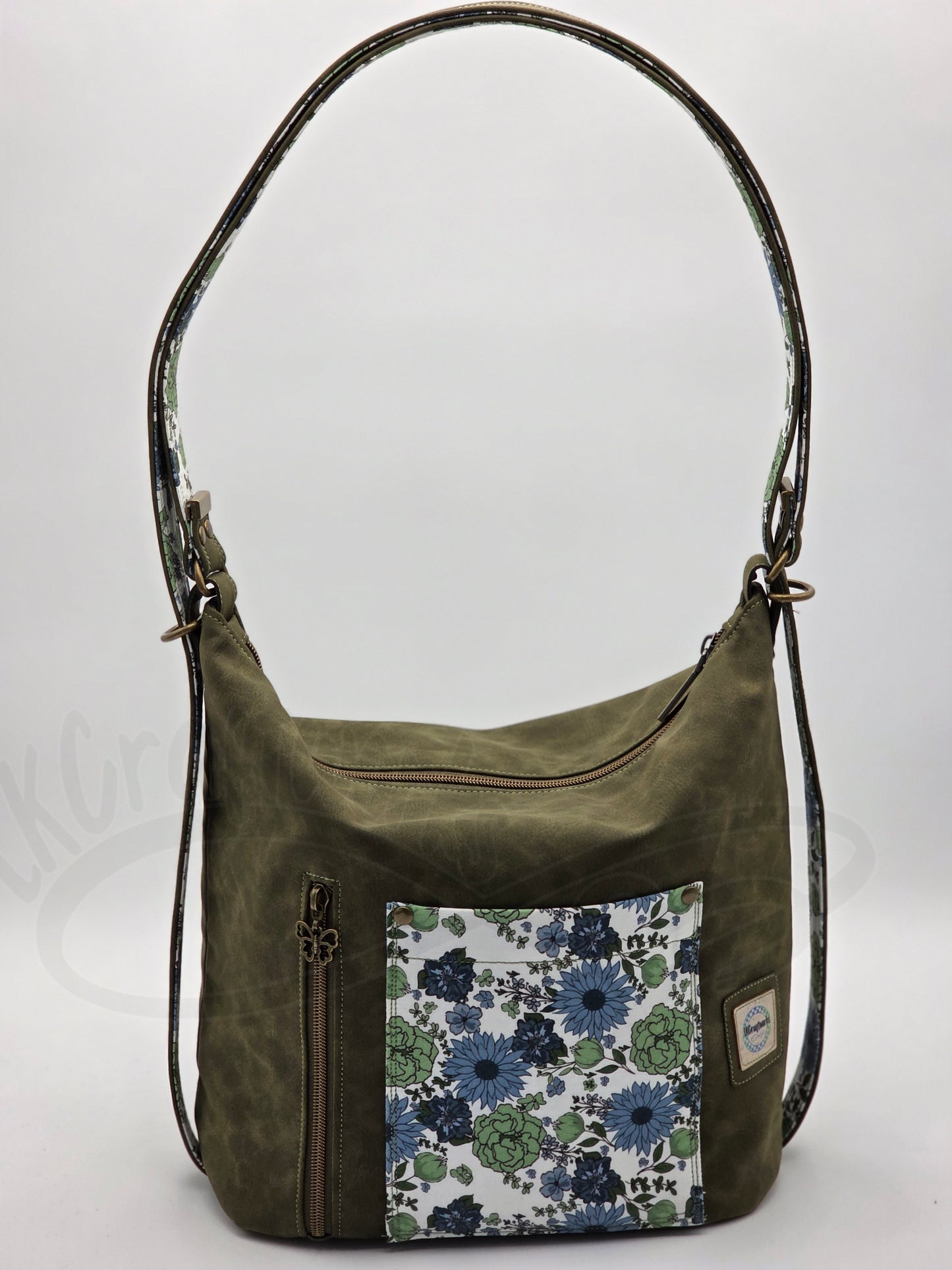 Krystal Convertible Shoulder bag/backpack - Olive green and blue daisy
