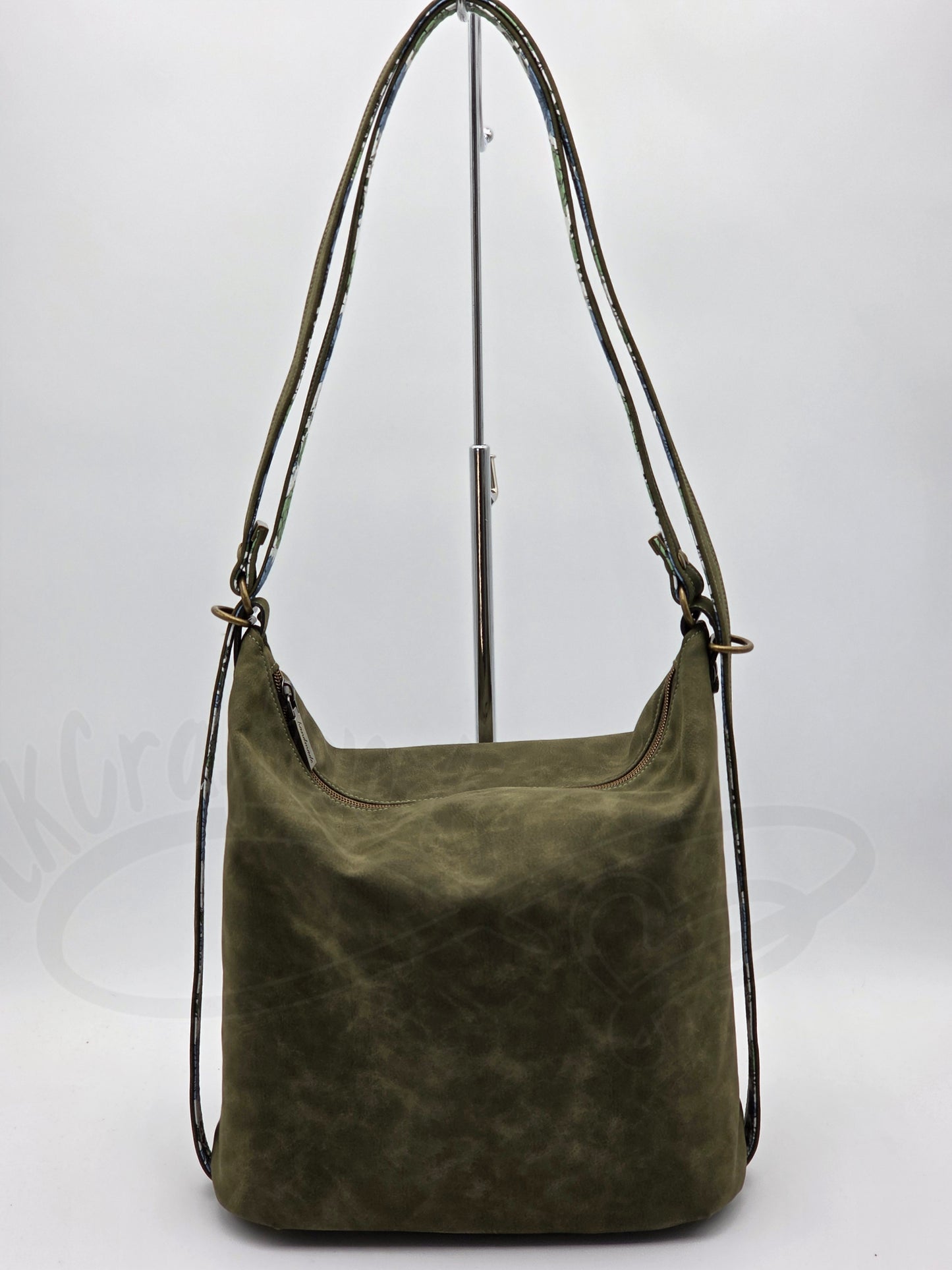 Krystal Convertible Shoulder bag/backpack - Olive green and blue daisy