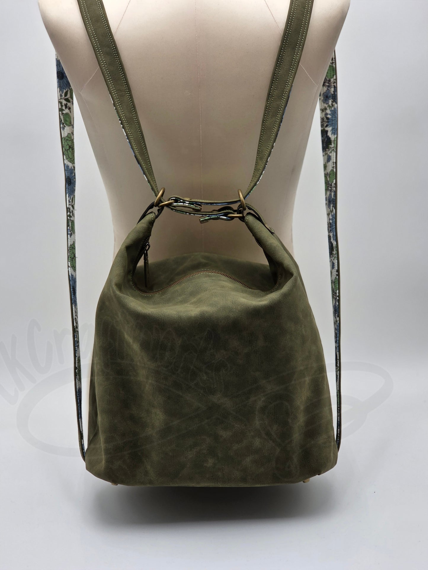 Krystal Convertible Shoulder bag/backpack - Olive green and blue daisy