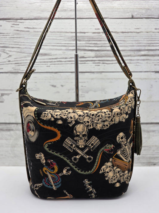 Krystal Convertible Shoulder bag/backpack - skulls olive green/black