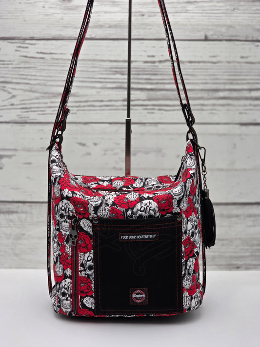 Krystal Convertible Shoulder bag/backpack - skulls and red roses