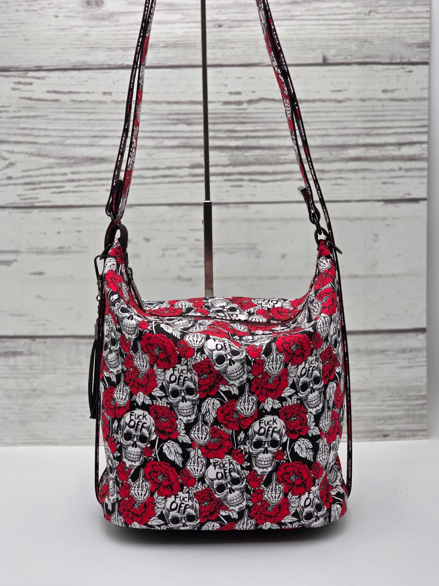 Krystal Convertible Shoulder bag/backpack - skulls and red roses