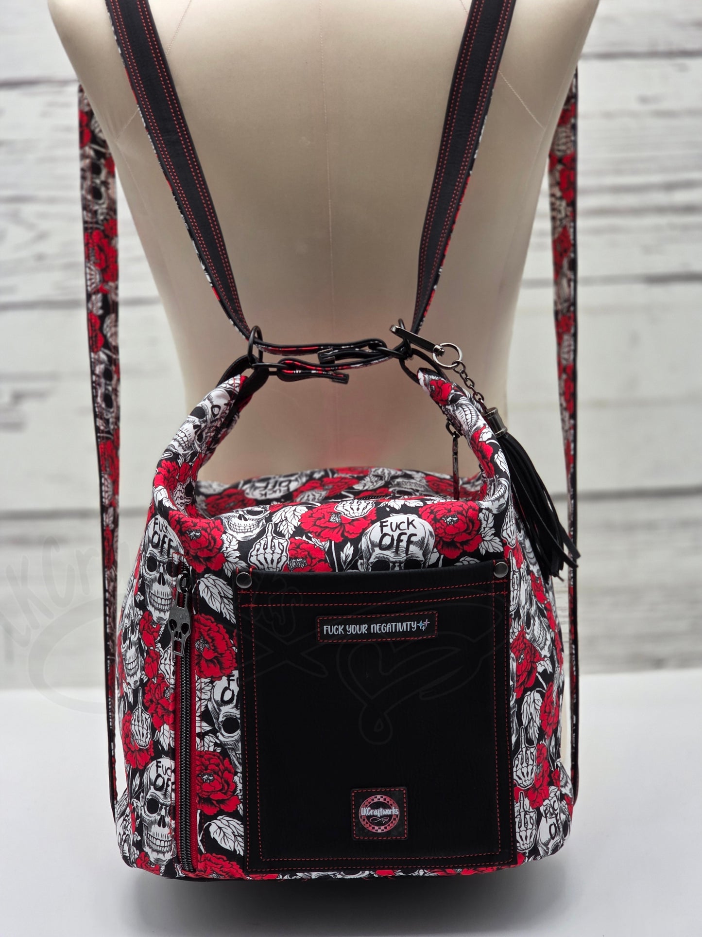 Krystal Convertible Shoulder bag/backpack - skulls and red roses