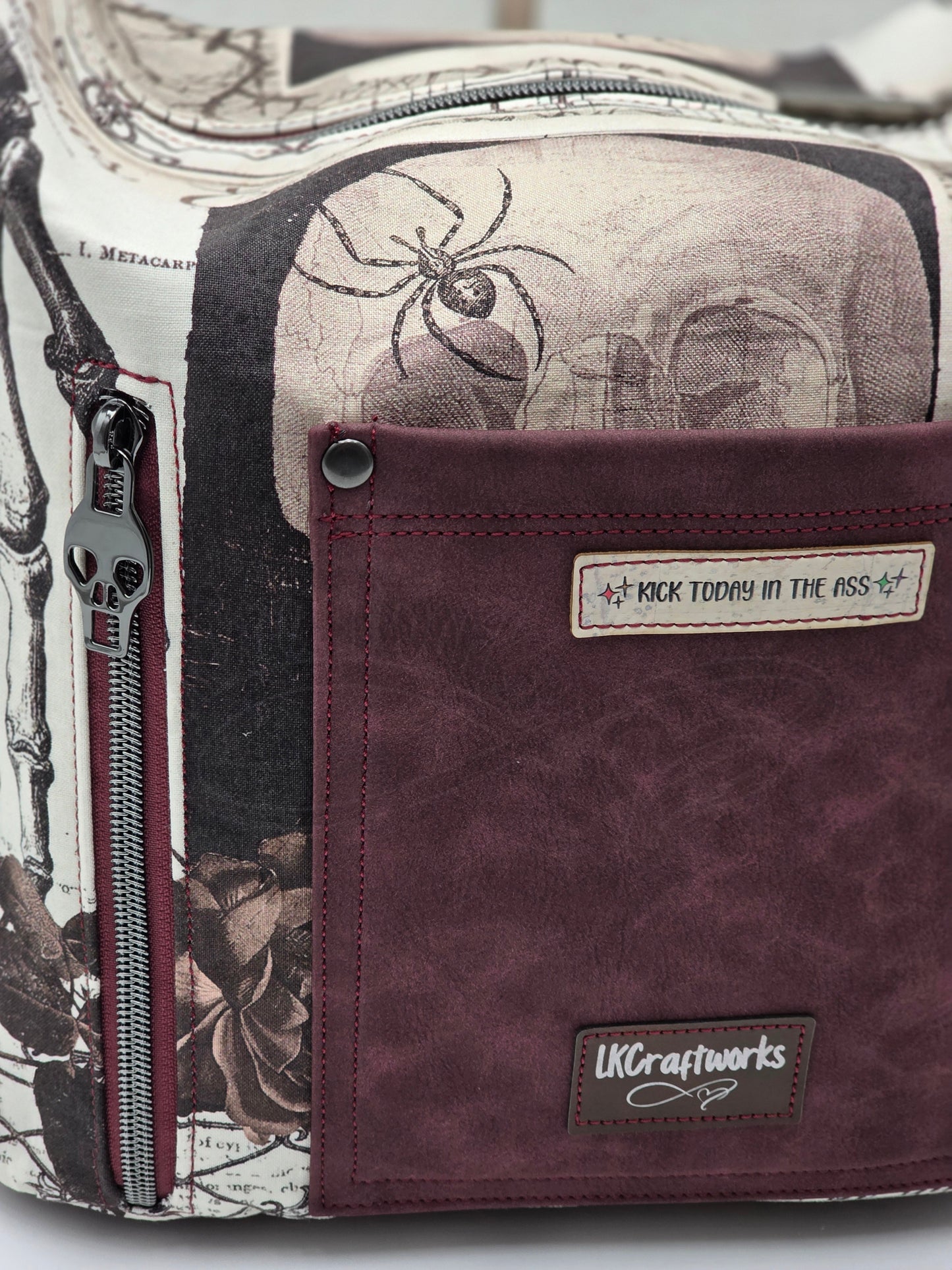 Krystal Convertible Shoulder bag/backpack - skulls and wine-colored roses