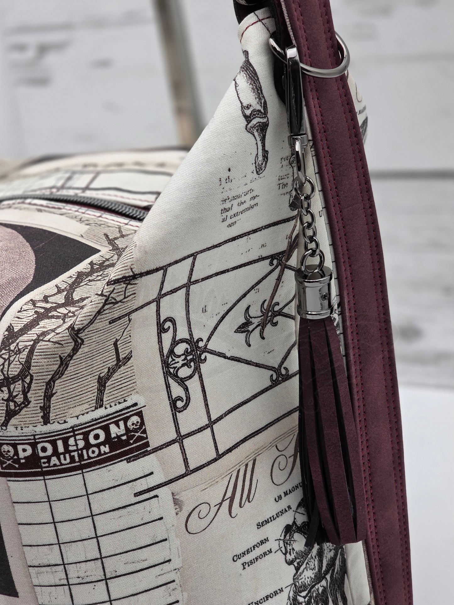 Krystal Convertible Shoulder bag/backpack - skulls and wine-colored roses