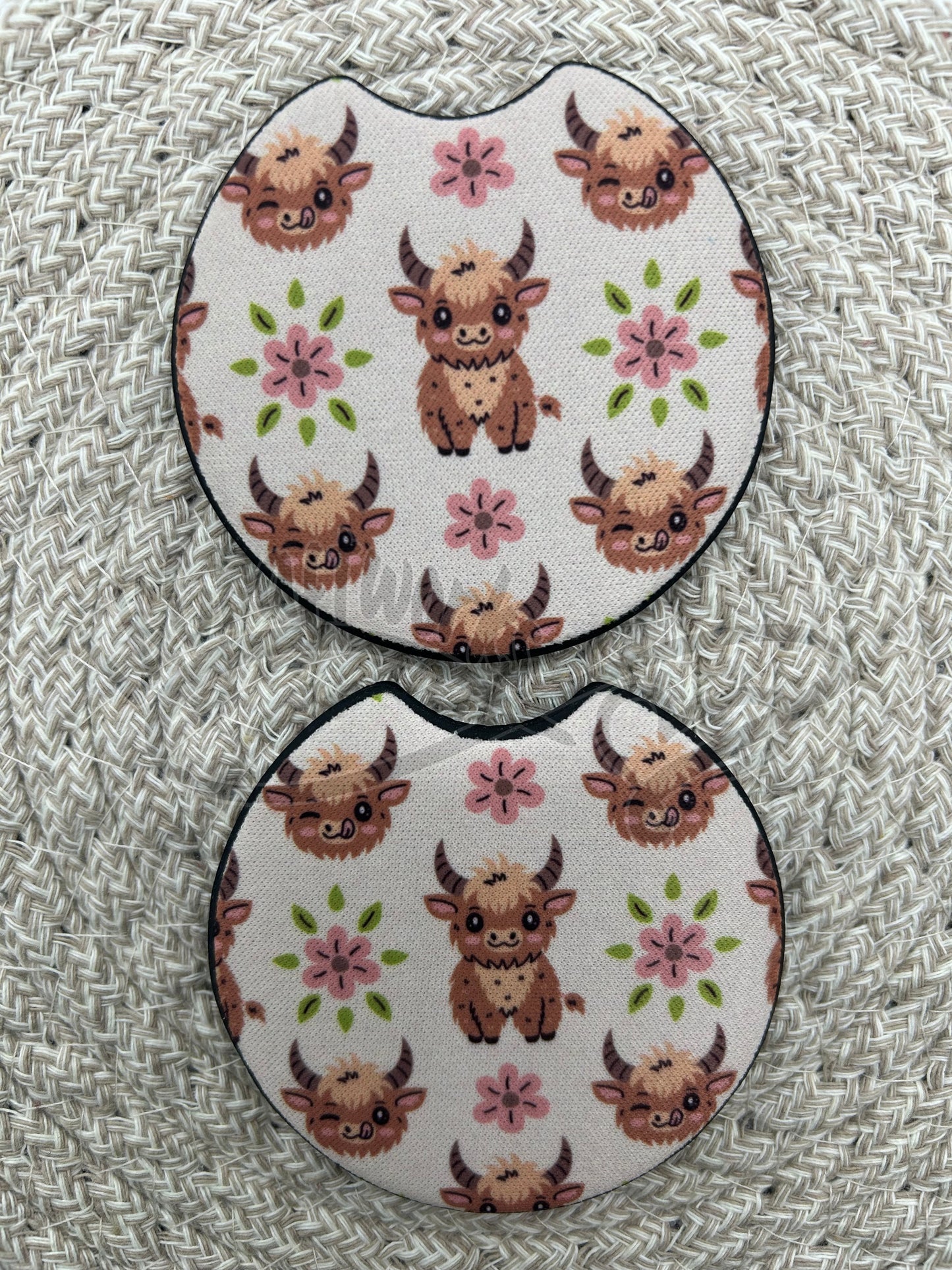 Car Coasters- Winking Highland cow