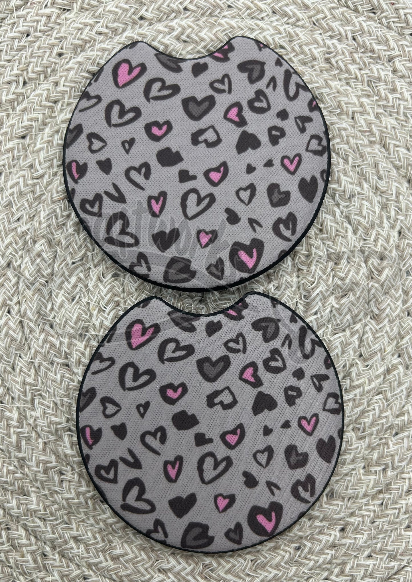 Car Coasters- Grey heart leopard