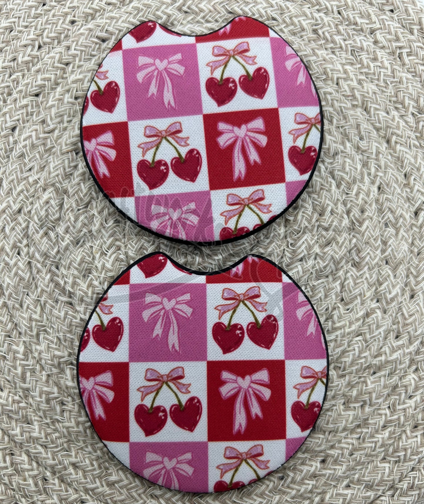 Car Coasters- Pink/red cherries