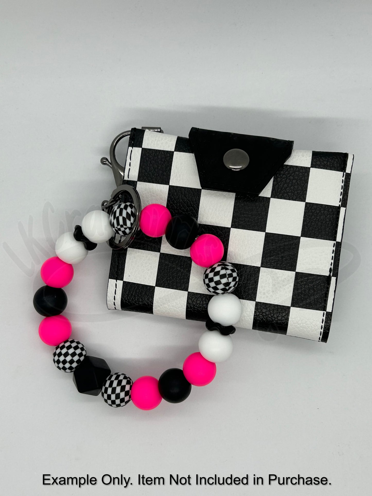 Beaded keychain wristlet- Blue and White checkered