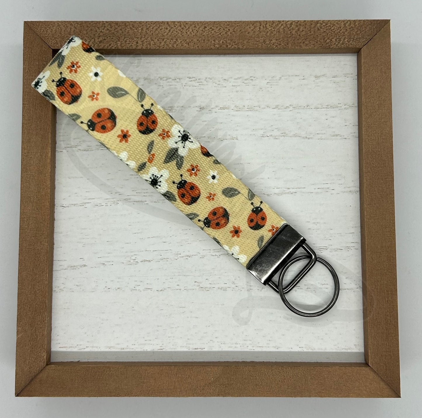 Key Fob keychain wristlet- Beige ladybugs