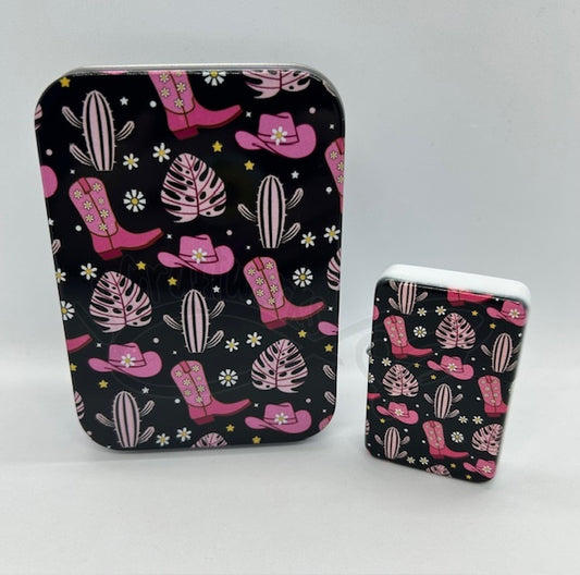Metal Refillable Lighter – Ships Empty: Pink/Black Cowgirl
