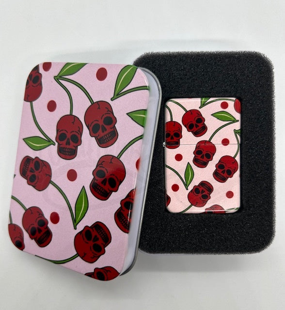 Metal Refillable Lighter – Ships Empty: Cherry Skulls