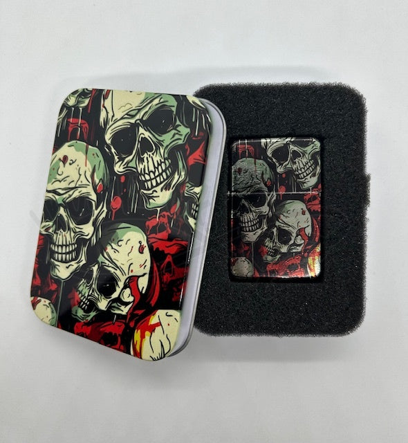 Metal Refillable Lighter – Ships Empty: Chrome Bloody skulls