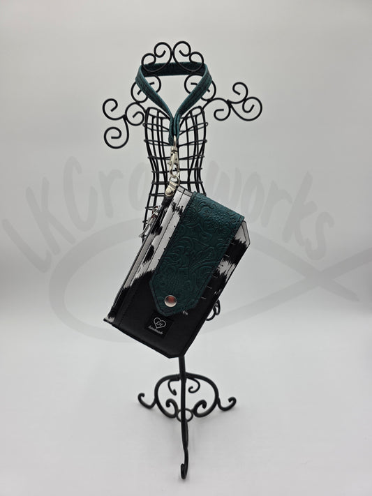 Purse Pal - Teal/black and white cow print