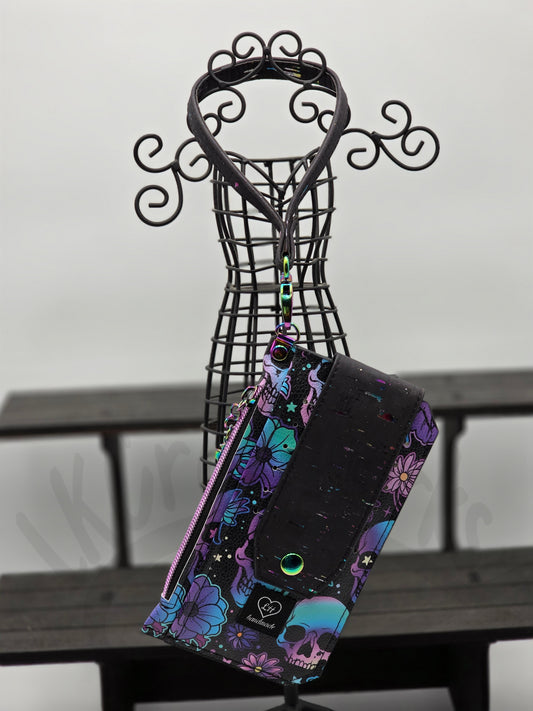 Purse Pal - skulls/flowers blue/purple