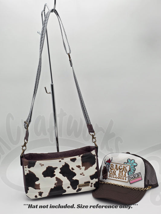 Aries crossbody - cow print with brown/red western floral
