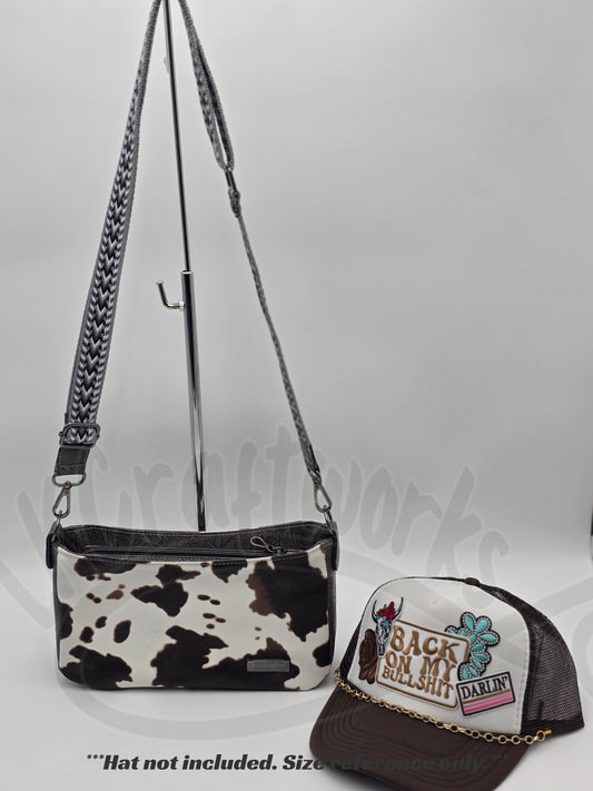 Aries crossbody - cow print with grey western floral
