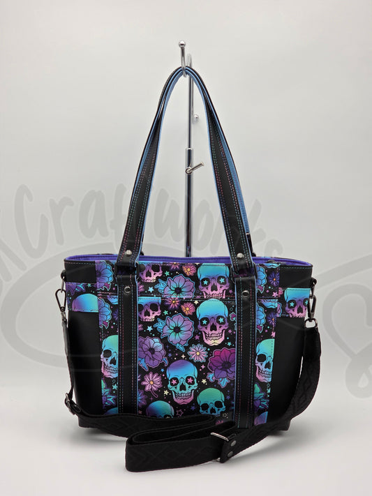 Mr. Heckles handbag- skulls/flowers blue/purple Crossbody handbag