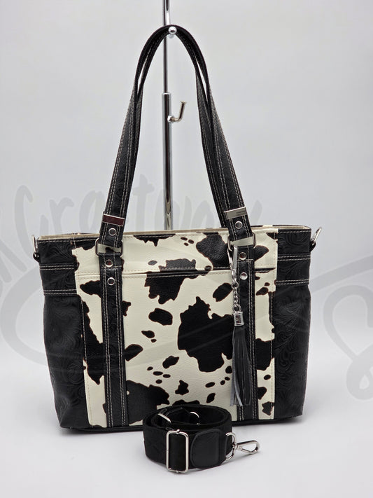 Mr. Heckles handbag- Black/cream Cow print crossbody handbag