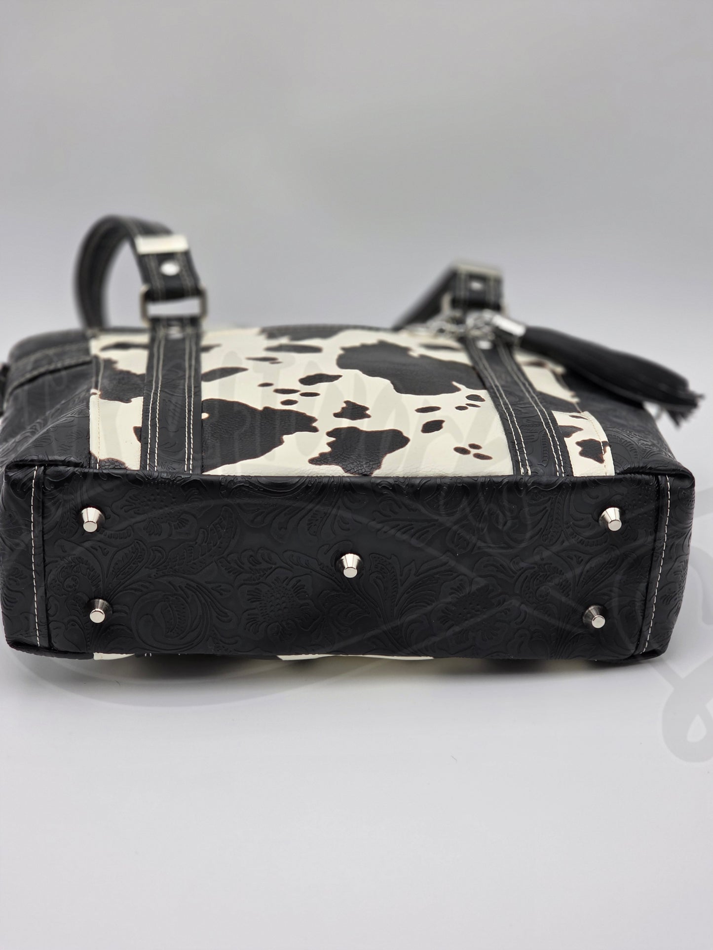 Mr. Heckles handbag- Black/cream Cow print crossbody handbag