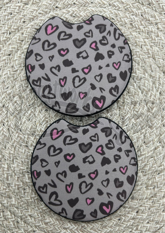 Car Coasters- Grey heart leopard
