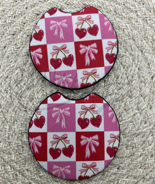 Car Coasters- Pink/red cherries