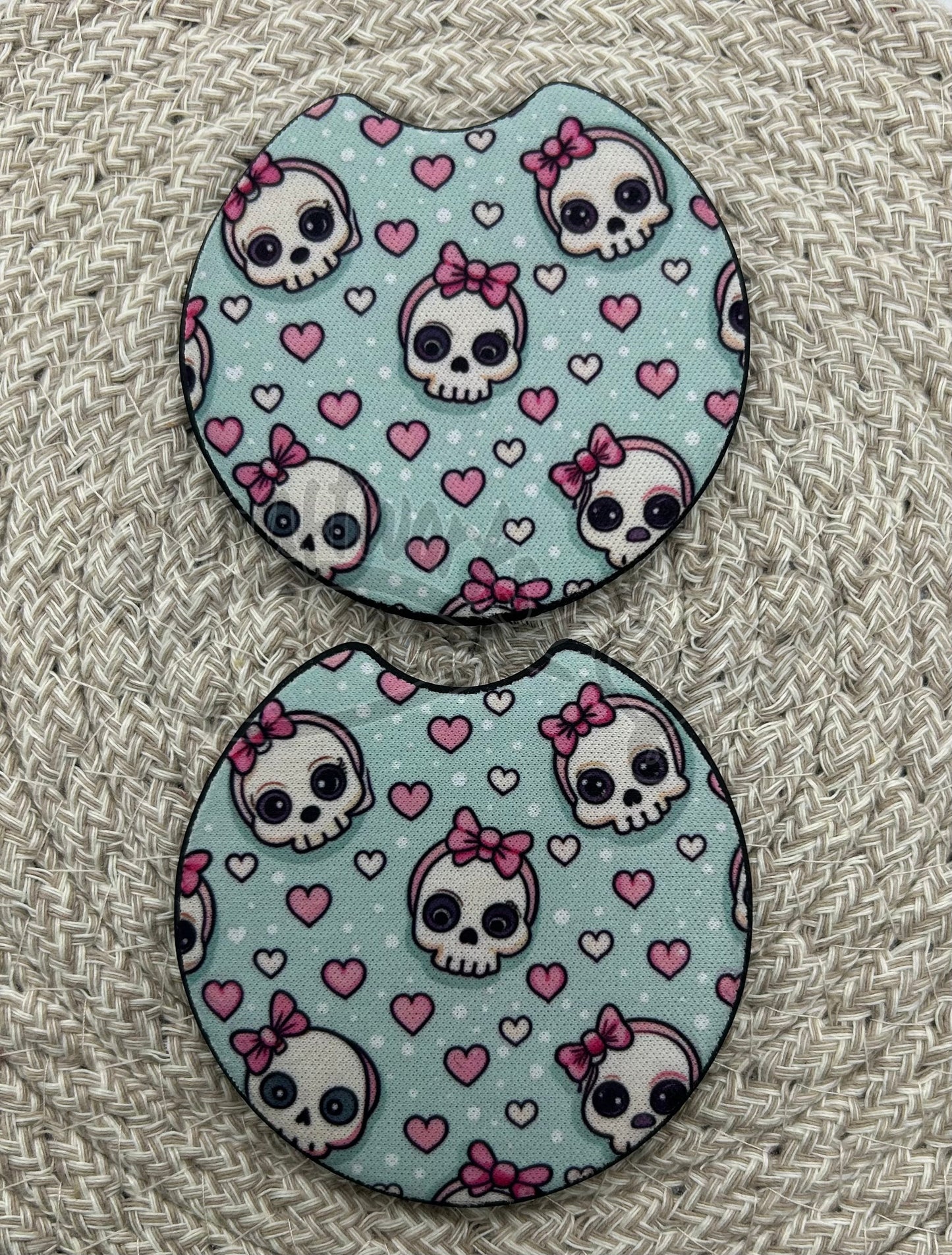 Car Coasters- Girl skull w/bow