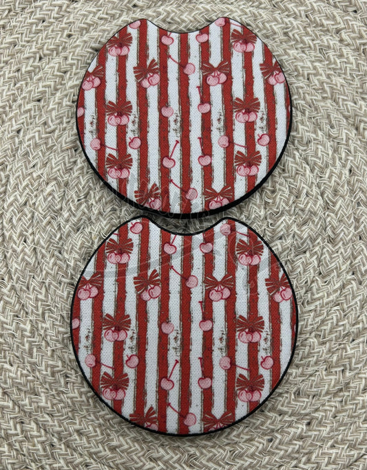 Car Coasters- Red striped cherries