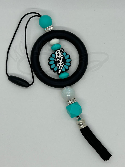 Car charm- Teal/black bolt