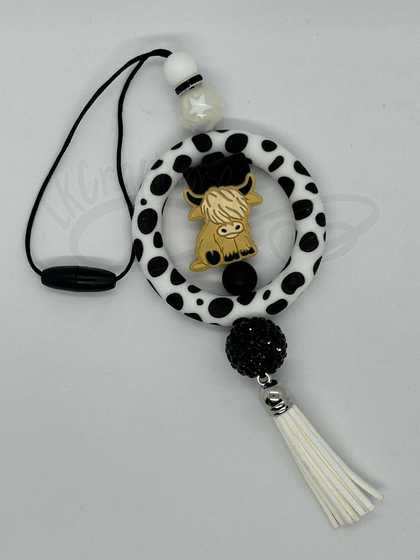 Car charm- Black hat highland cow