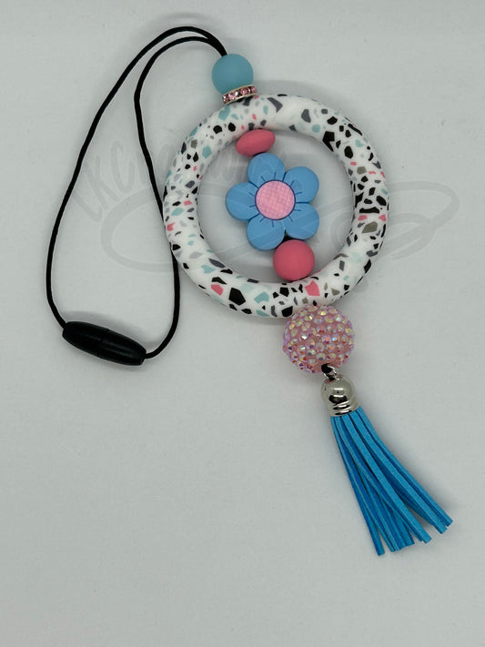 Car charm- Blue/pink flower