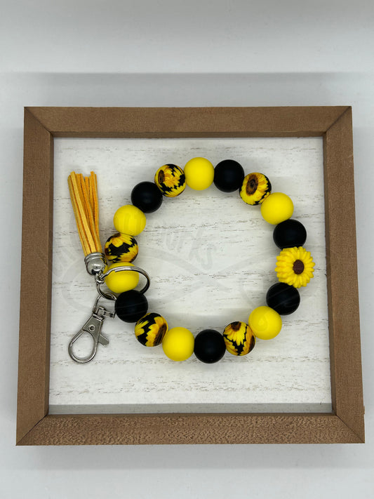 Beaded keychain wristlet- Sunflower