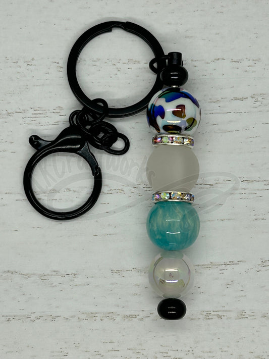 Keychain/ Purse Charm- Cow print/Teal/White