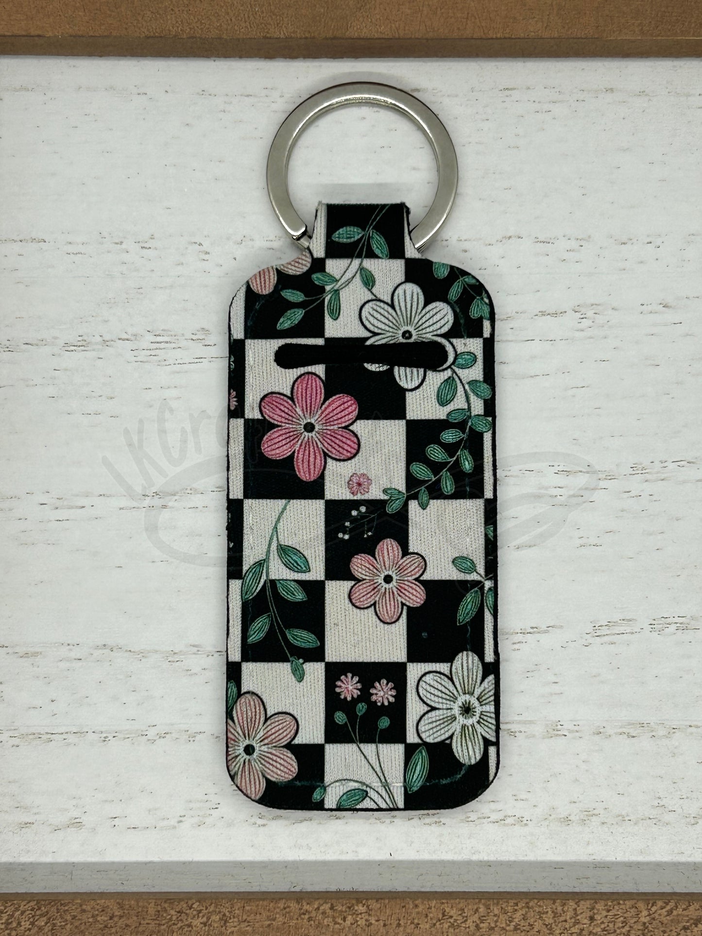 Keychain lip balm holder- Checkered w/flowers