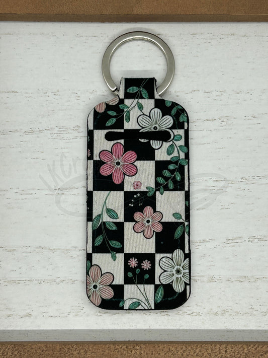Keychain lip balm holder- Checkered w/flowers