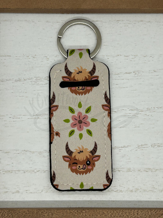 Keychain lip balm holder- Winking Highland cow