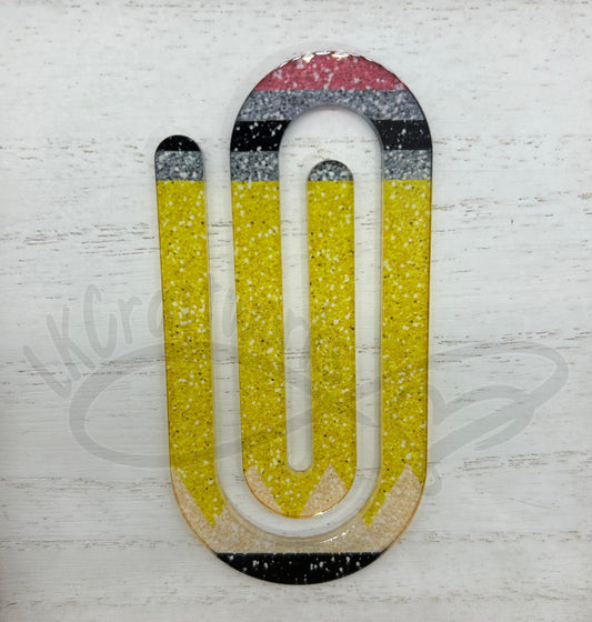 Jumbo paperclip bookmark- Glitter pencil