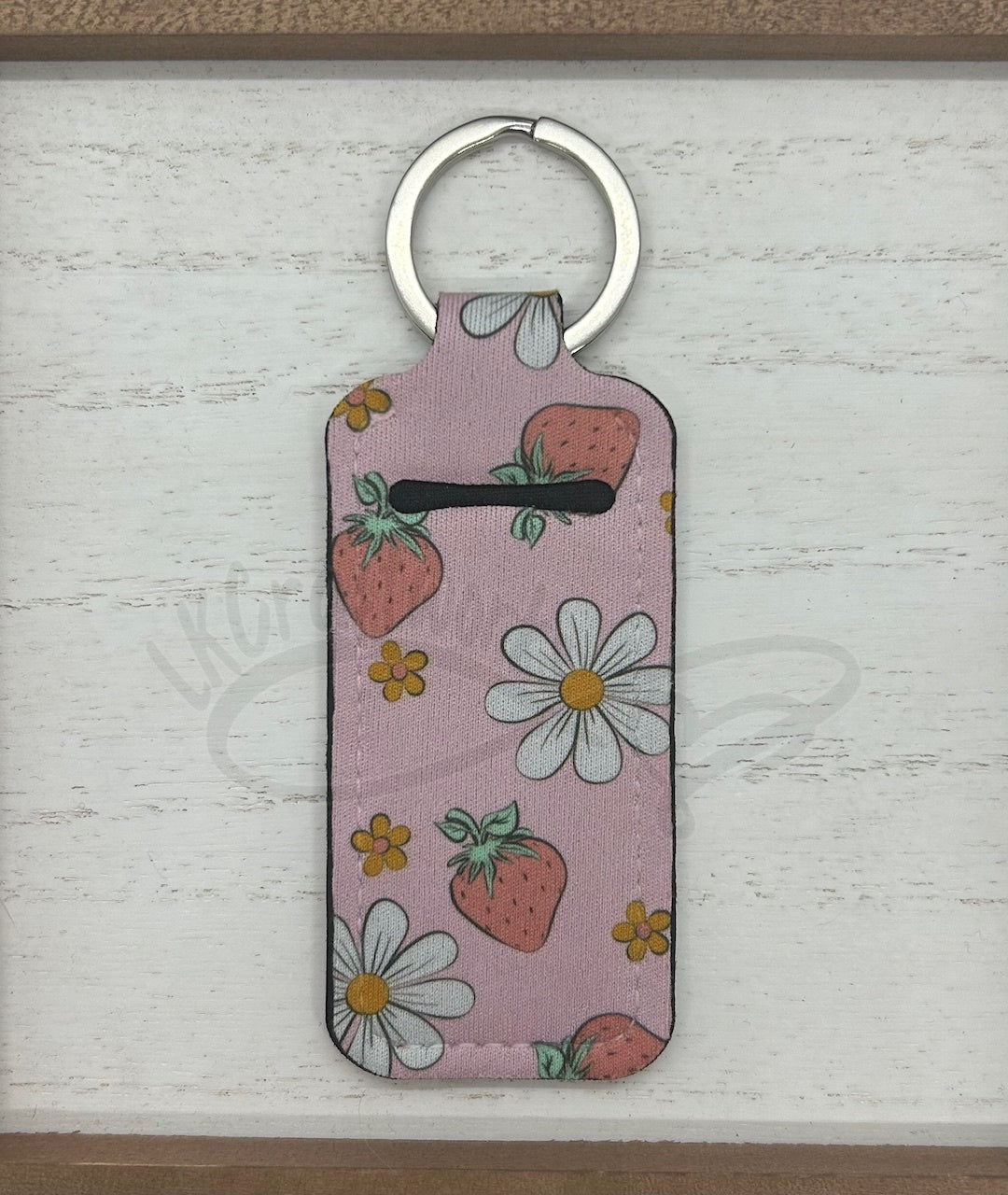Keychain lip balm holder- Strawberry daisy