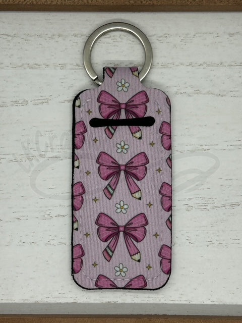 Keychain lip balm holder- Pink Pencil Bows