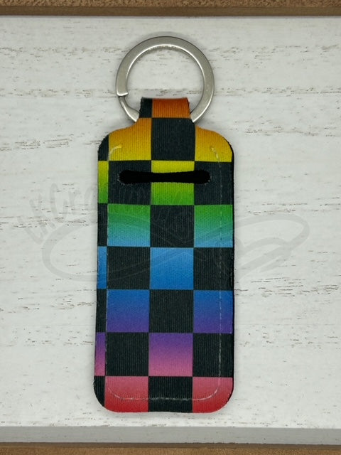 Keychain lip balm holder- Rainbow checkered