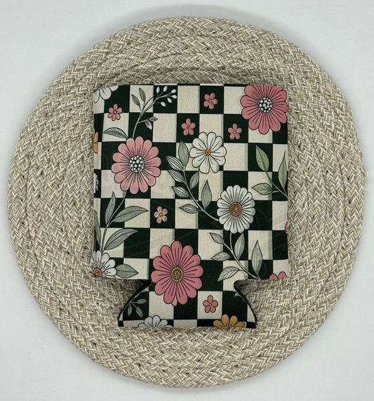 Regular Can cooler- Checkered flowers