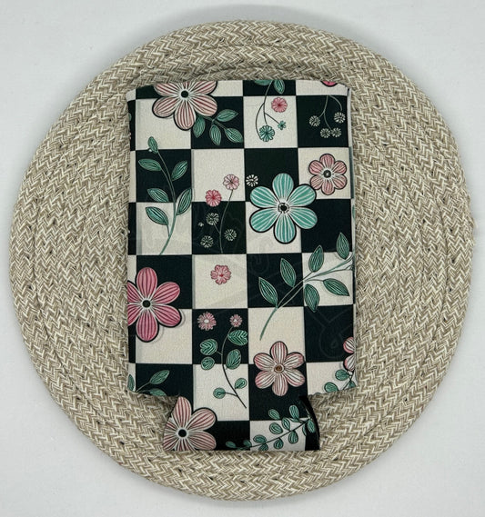 Tall Can cooler- Checkered flowers
