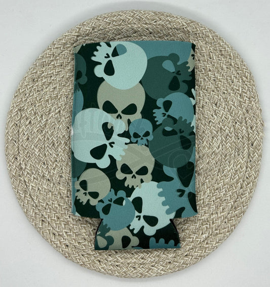 Tall Can cooler- Blue & Beige skull camo